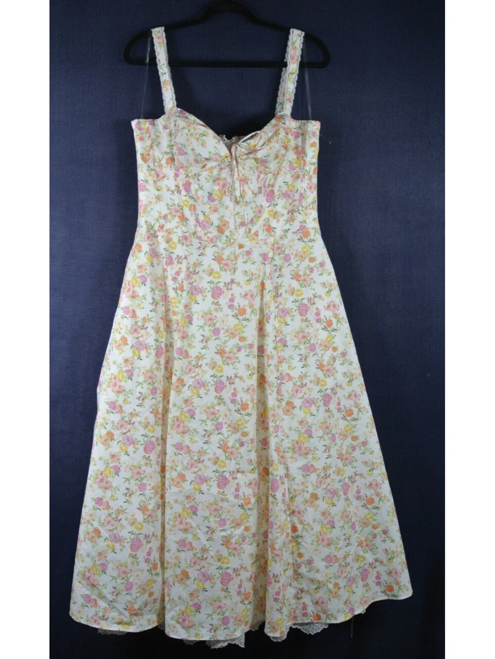 NEW, House of CB Rosalee ivory meadow print cotton bustier sundress L+ #MD2574